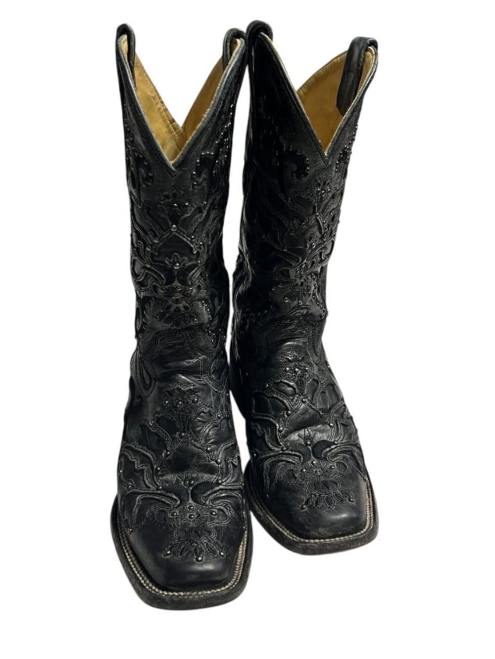 Corral Vintage Womens 6.5 Black Studded Embroidered Square Toe Cowboy Boots Goth